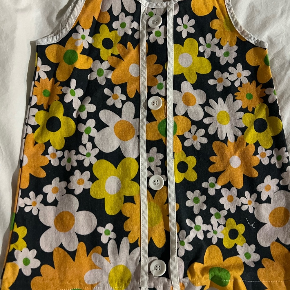Girls Black Floral Button-Front Dress with Yellow & White Flowers